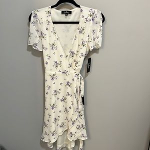 Lulu’s White Short Sleeve Dress With Purple Flowers